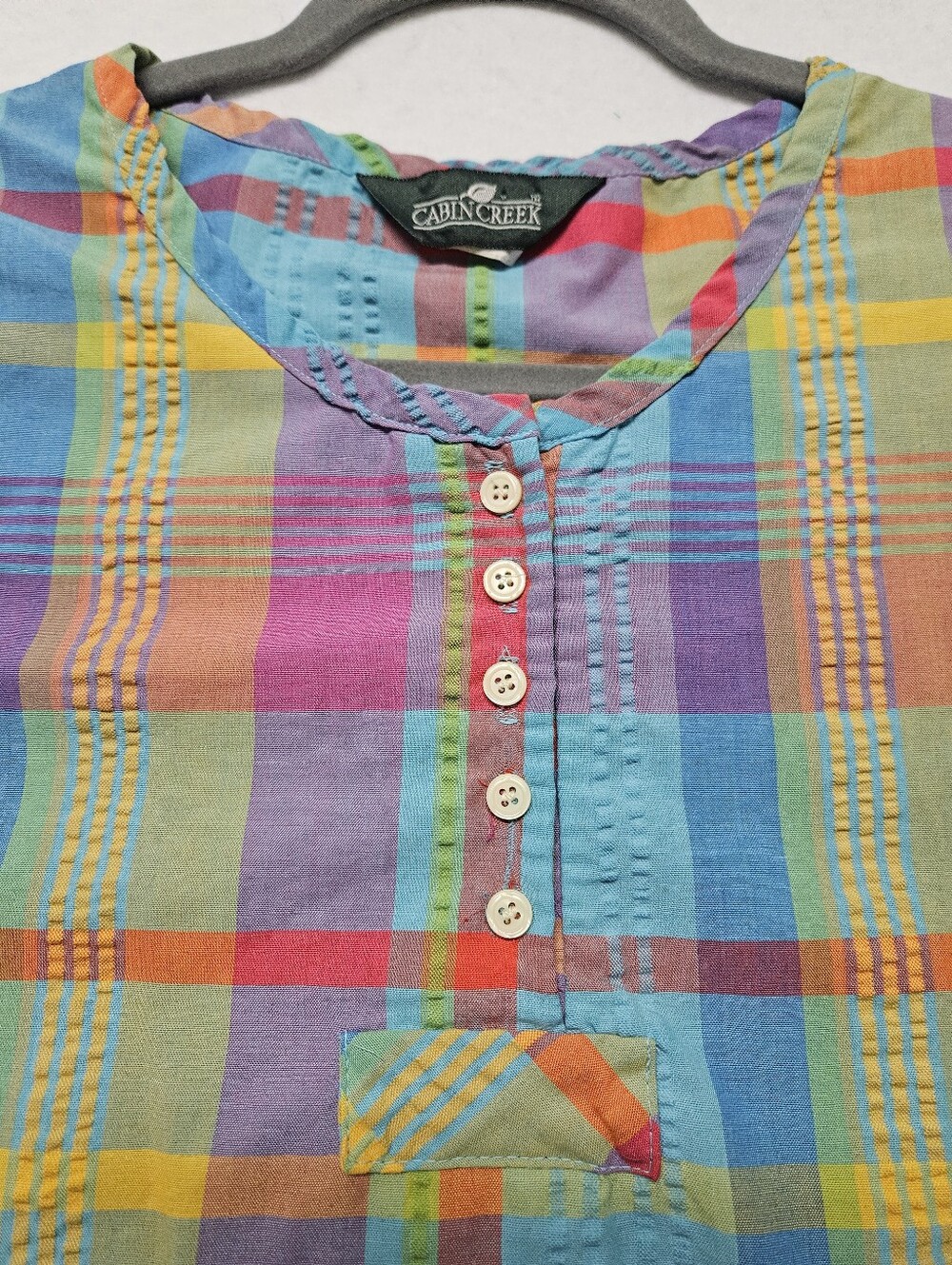 Vintage Cabin Creek Sleeveless Button Front Tank Top Madras Plaid 90s - Picture 4 of 9